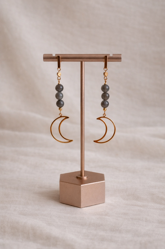 LABRADORITE MOON EARRINGS